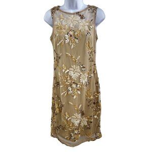 Calvin Klein NWT Womens 4 Sequin Gold Sheath Dress Formal Embellished Illusion